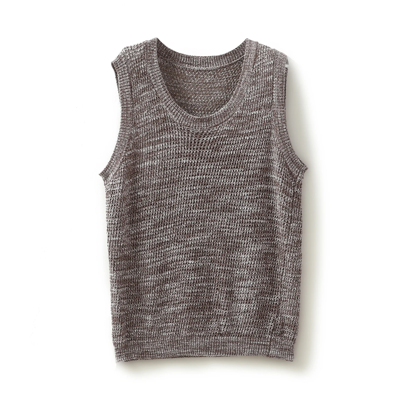 

Новый летний вязаный хлопковый свитер, жилет, тяжелый ажурный базовый универсальный круглый топ без рукавов для женщин