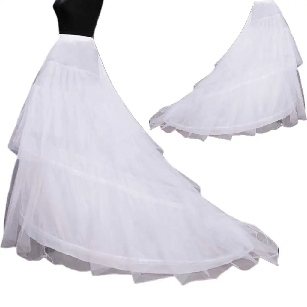 Frauen Braut 2 Reifen 3 Schicht Tüll Hochzeit lange nachlaufende Petticoat boden lange elastische Taille Fischschwanz Krinoline Slip Unterrock