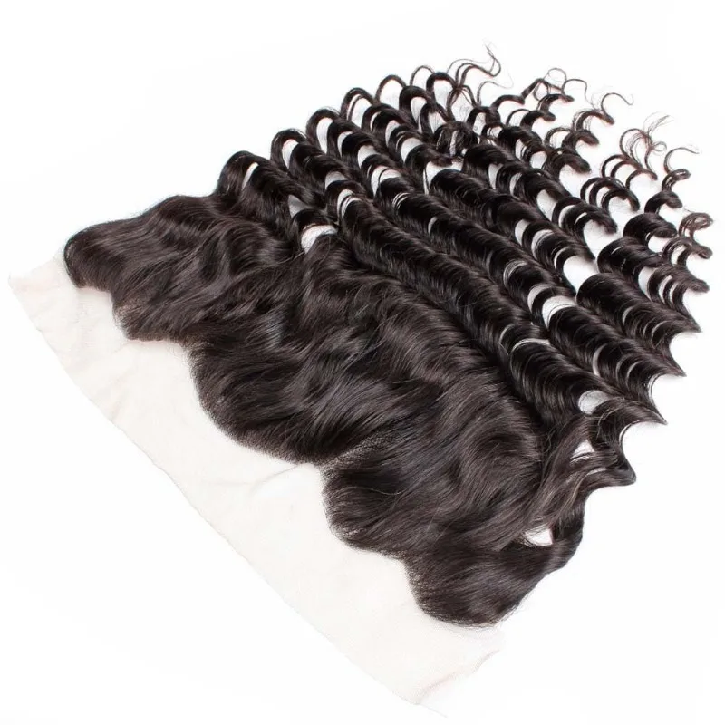 موجة عميقة 13x4 دانتيل أمامي 8-22 بوصة 100% شعر بشري برازيلي غير معالج تم قطعه مسبقًا مع شعر أطفال كثافة 150% لون طبيعي