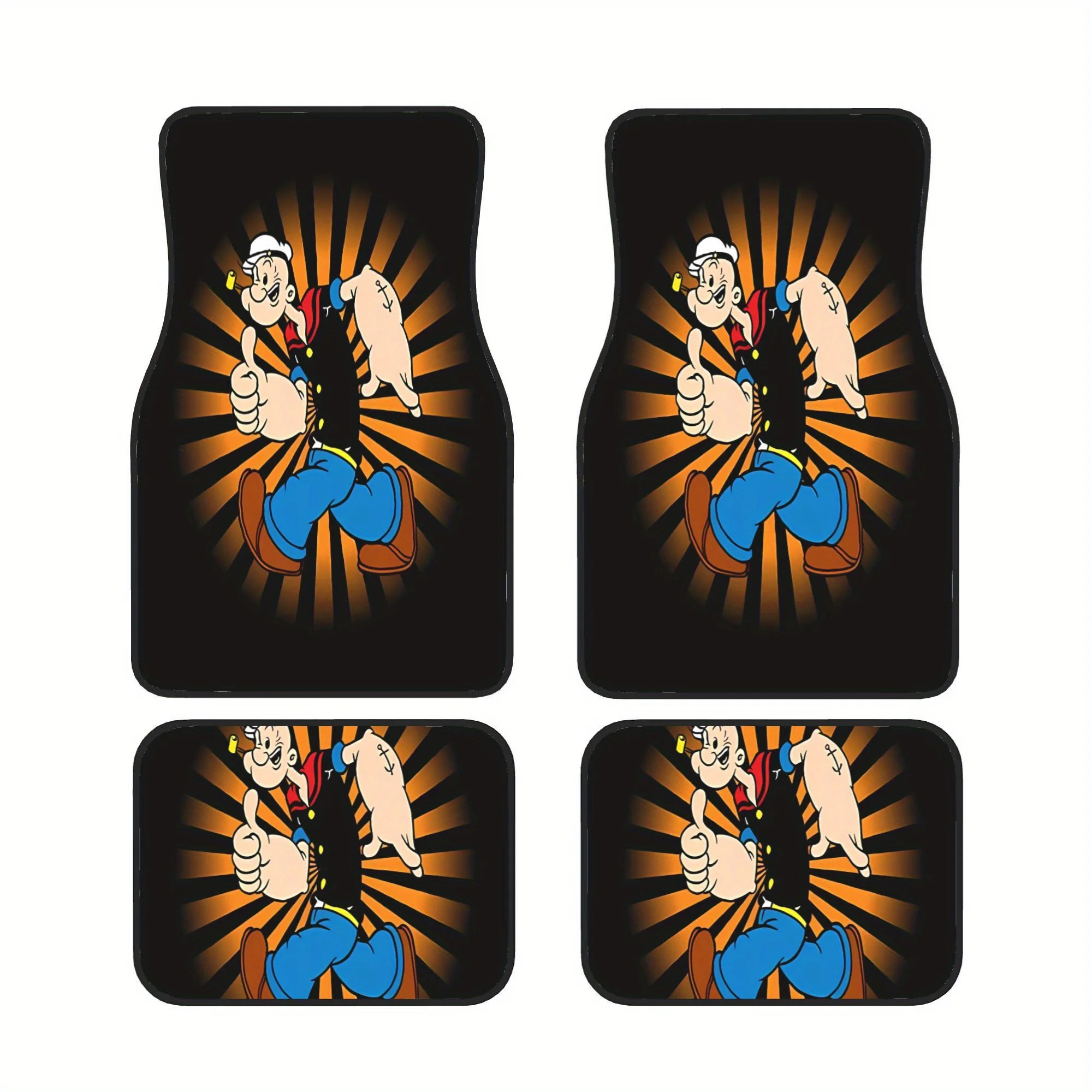 Popeye The Sailor Man Themed Car Floor Mat Set Is A Unique And Practical Gift, Featuring Four Pieces That Provide Complete Cover