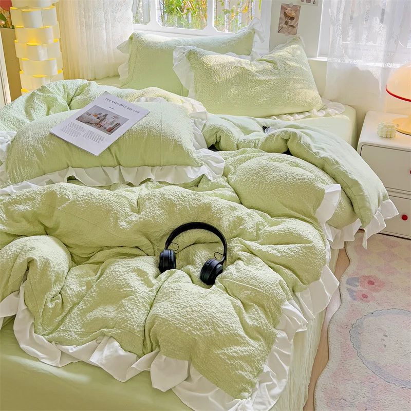 2024 New Bubble Yarn Princess Feng Shui Washing Cotton Four Piece Set