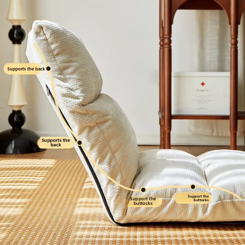 Adjustable Bay Window Sofa Chair, Foldable Floor Seat with Removable Washable Cover, Single Cushion for Dorm, Balcony, White
