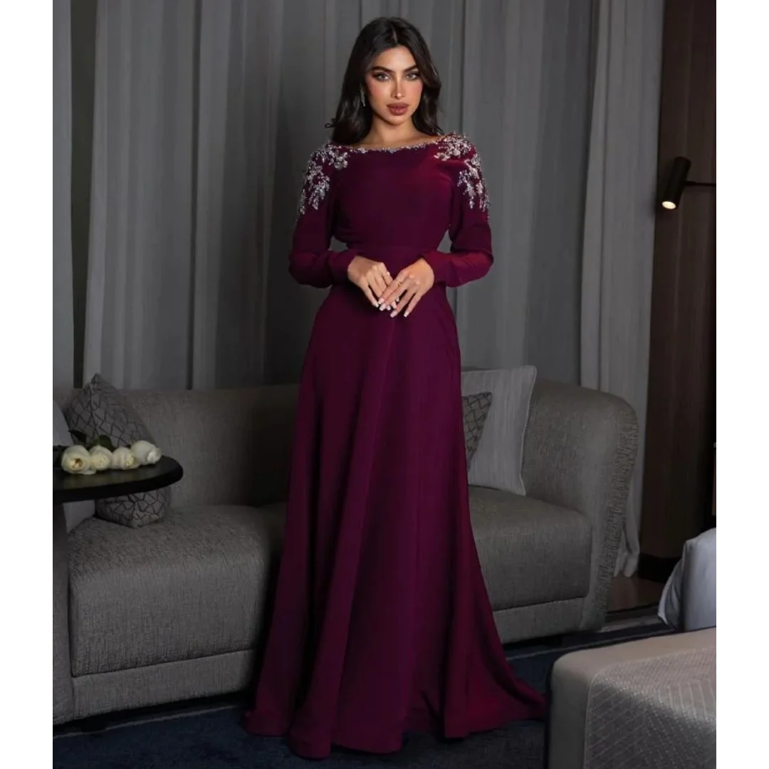 

Бордовые вечерние платья с длинными рукавами, женские платья с открытой спиной, арабские роскошные свадебные платья с блестками по индивидуальному заказу