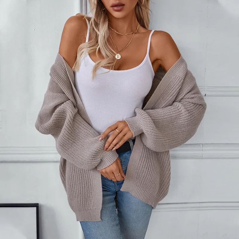 

2025 Women's New Autumn Winter Knitted Cardigan Female Solid Color Casual Loose Sweater Coats Women's Sweater Cardigan Jacket