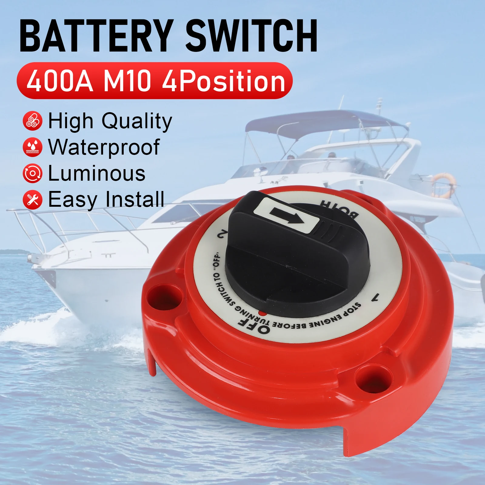 Auto-Doppelbatterie-Umschalter 400A 6-32V 4-Positionen-Stromunterbrecher Batterietrennschalter für Marine, Boot, Wohnmobil, große LKW – Detail 5