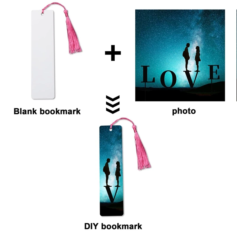 50Pcs Sublimation Bookmark Blank Heat Transfer Aluminum Metal Bookmarks Bulk DIY Bookmarks With Hole And Colorful Tassel