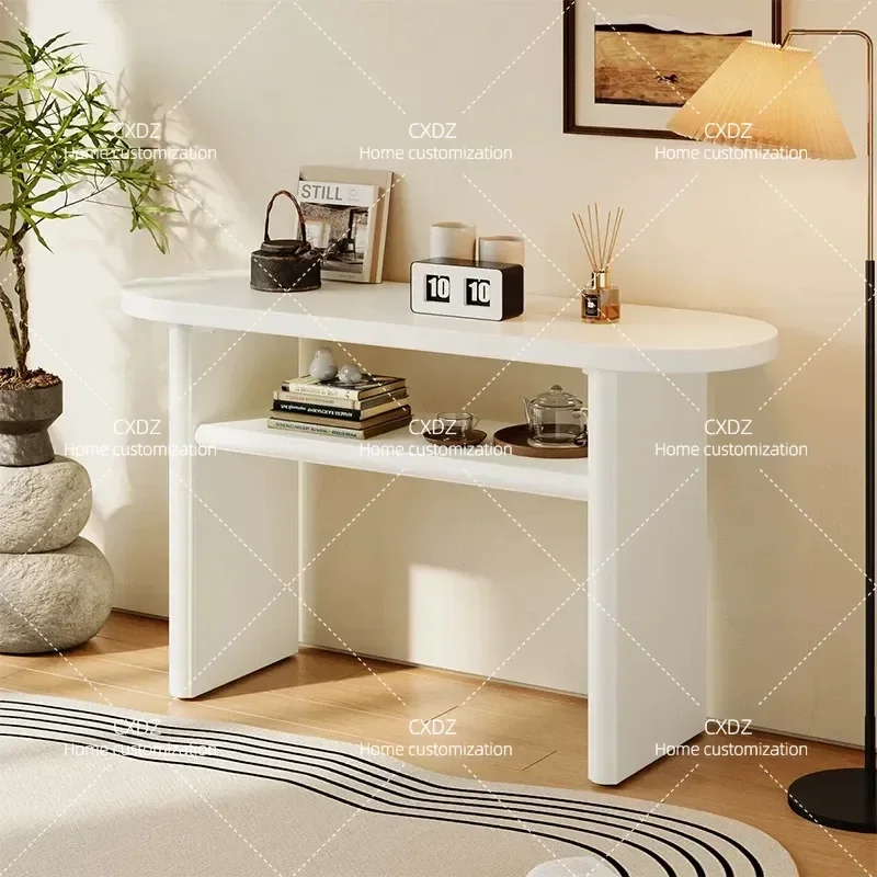 Solid Wood Entrance Table Foyer Console with Storage Display Shelves Wall Mounted Strip Case for Living Room Hallway Decor