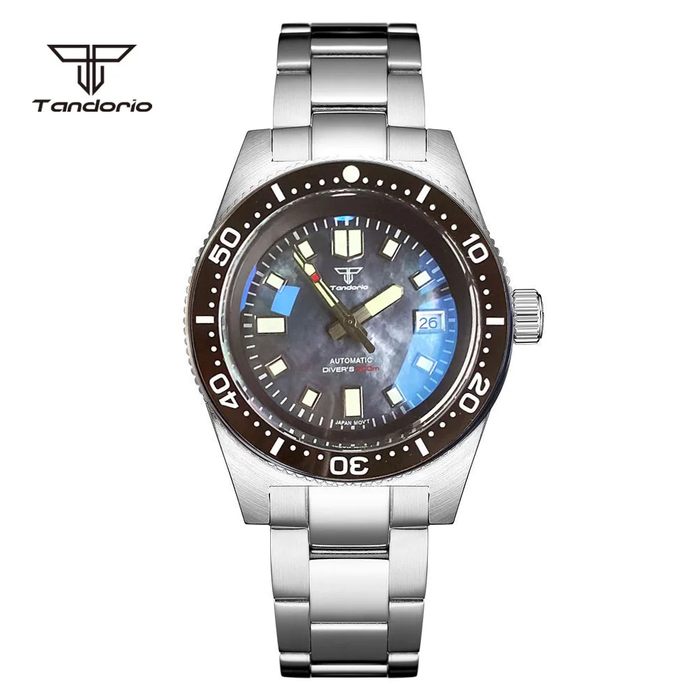 

Tandorio NH35A Mother of Pearl Dial 30Bar Automatic Dive Men Watch Bracelet Domed AR Sapphire Crystal 120 Clicks Rotating Bezel