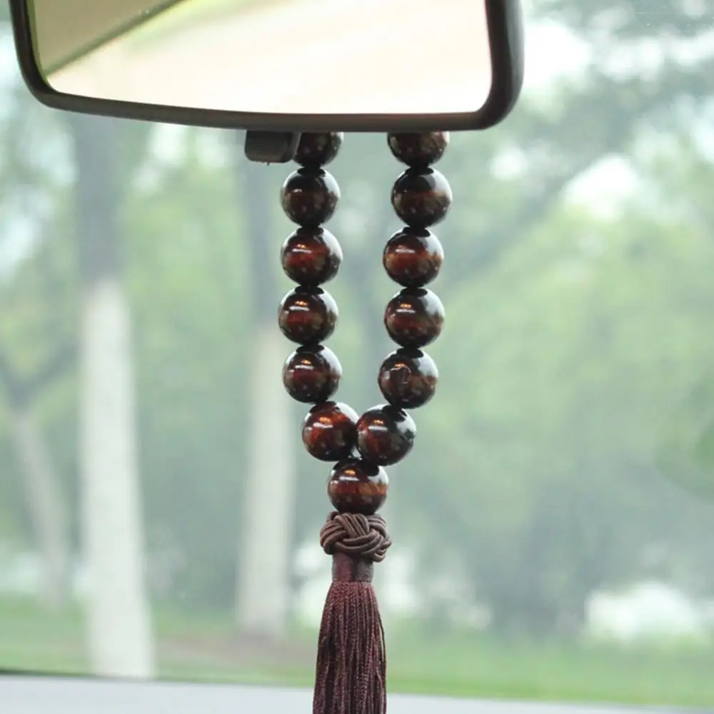 Wood Buddha Beads Car Rearview Mirror Hanging Pendant Interior Decor Ornament