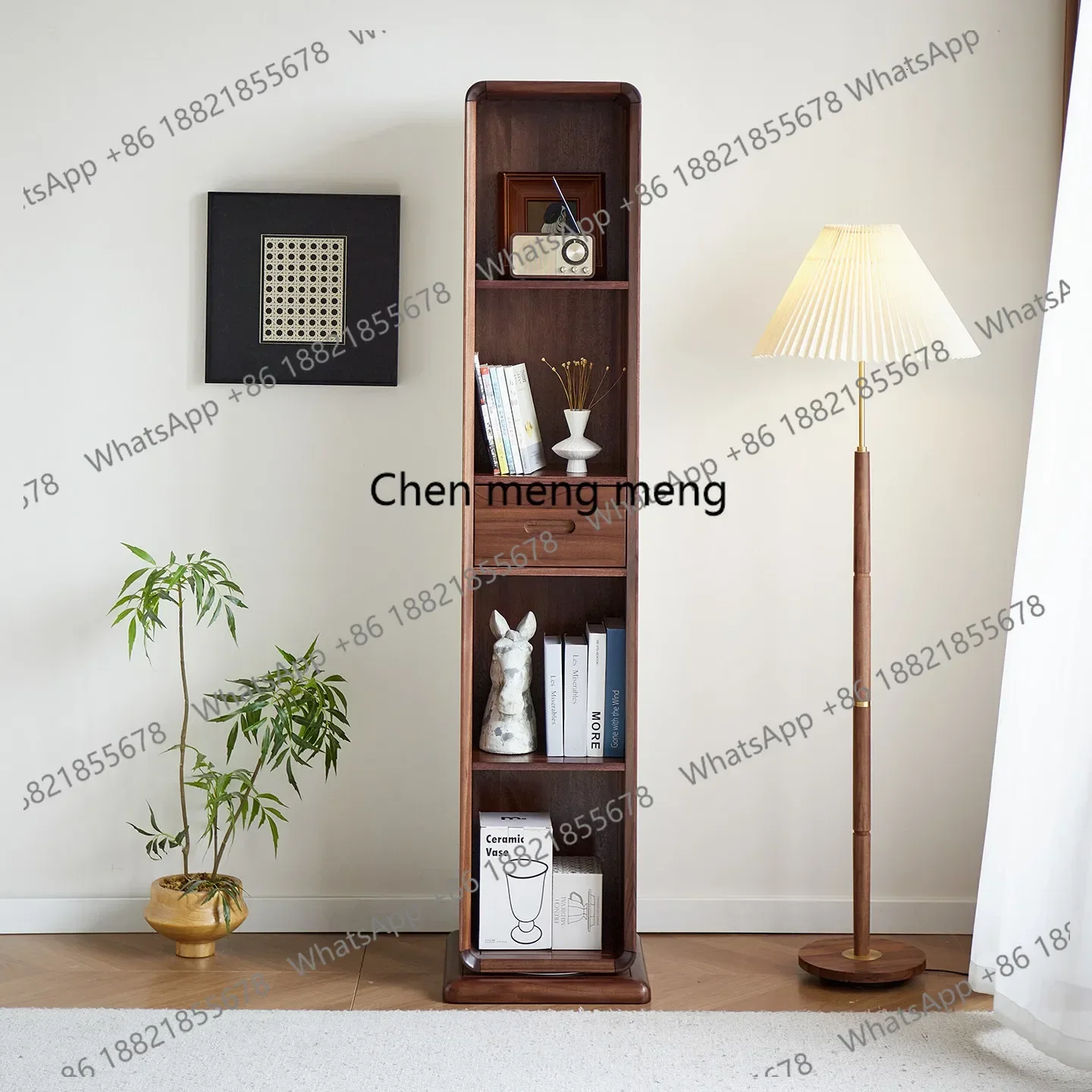 N138  Rotating full-length  helf integrated floor mirror household bedroom movable pure solid wood, full-body mirror