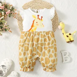 Newborn Baby Girl Romper Cute Giraffe Sleeveless Spliced Jumpsuit Summer Casual Daily Wear Bodysuit for Infant Girl 0-18 Months