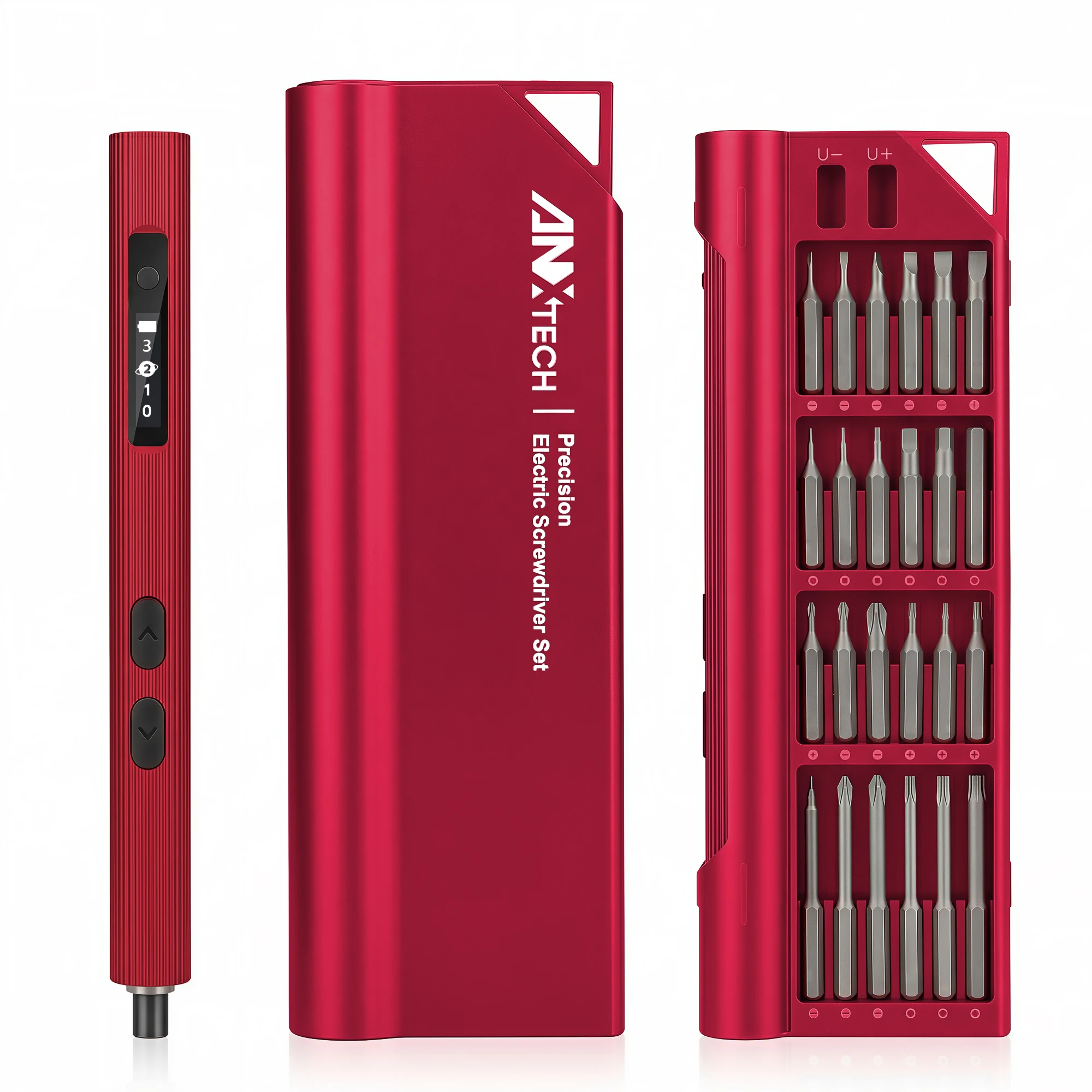 3.7V Mini Electric Screwdriver 52in1 Kit for Phone Laptop | Rechargeable, 48 Magnetic Bits, 3 Torque Settings, LED Light, for Camera, RC Car, Drone, Watch Repair (Red)