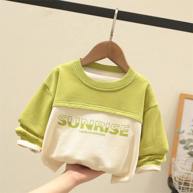 

Children's hoodie Spring and Autumn Western style boys' and girls' base shirt round neck top