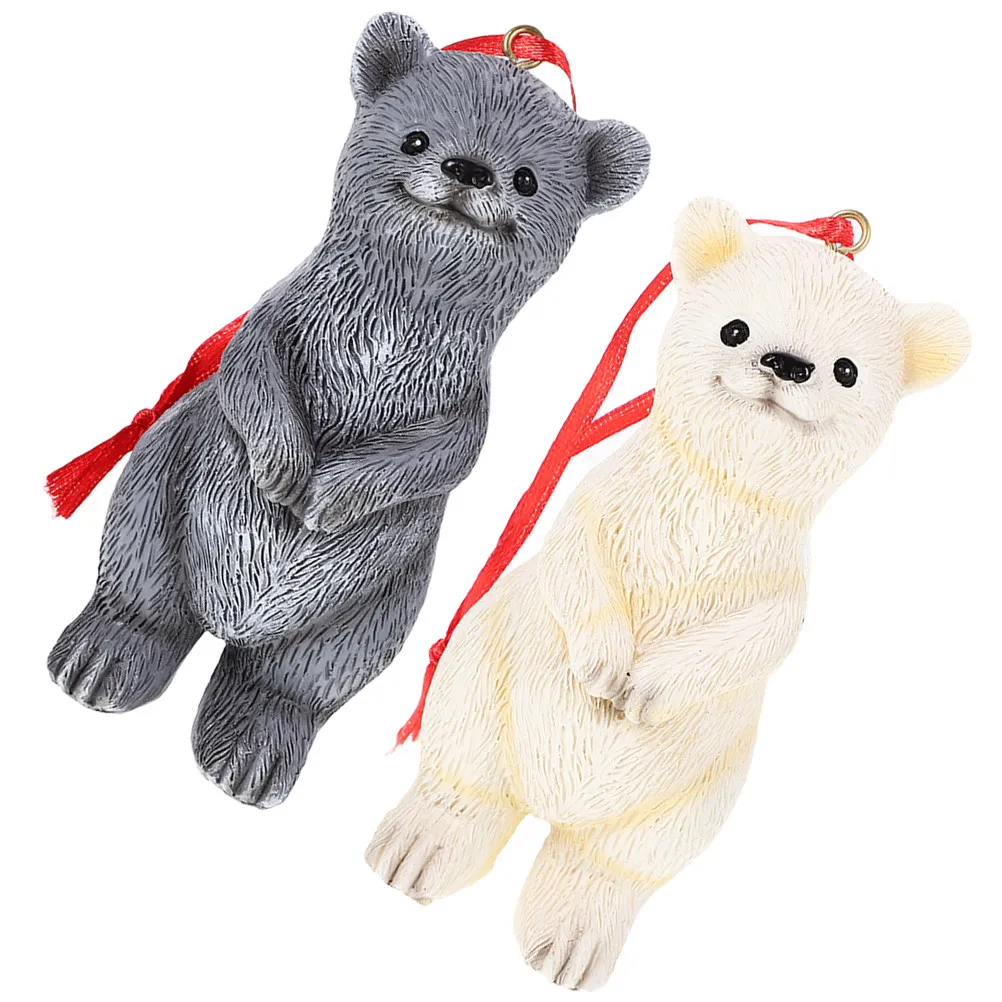 2Pcs Resin Bear Hanging Decoration Weatherproof Garden Ornament Adorable Resin Bear Figure Garden Supply