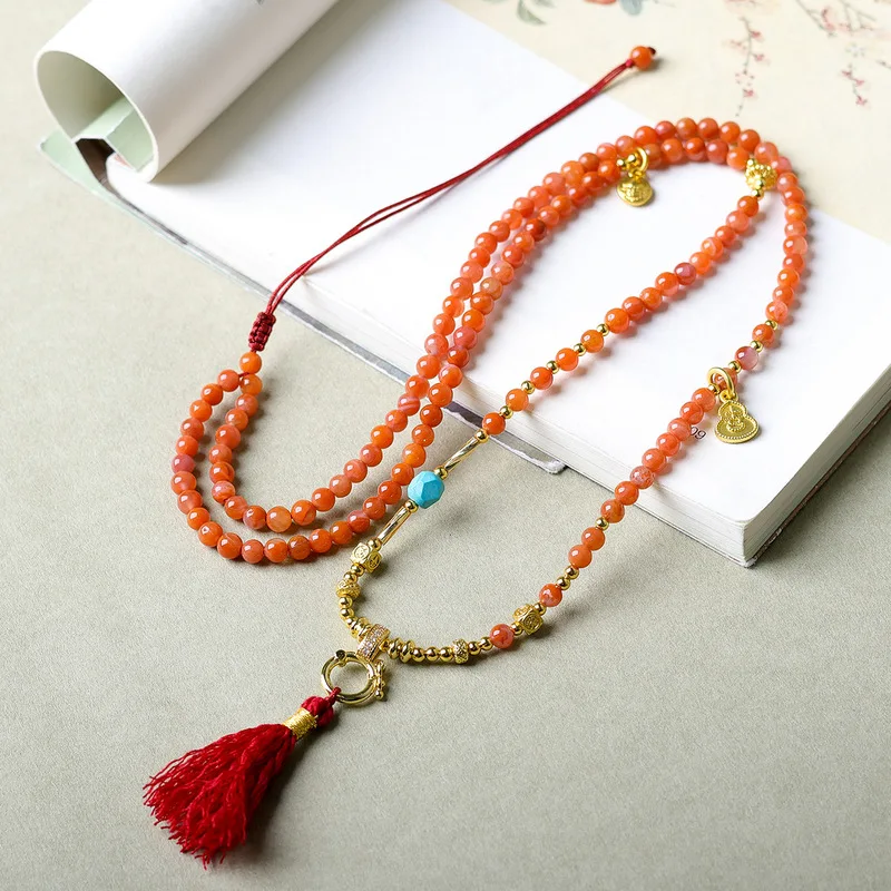 New - natural southern red agate hand-woven universal necklace , high-end traditional Chinese style hanging cord