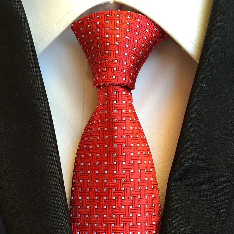 New Classic Men's Tie Plaids&Checks Red White JACQUARD WOVEN Handmade Men's Silk Tie Necktie