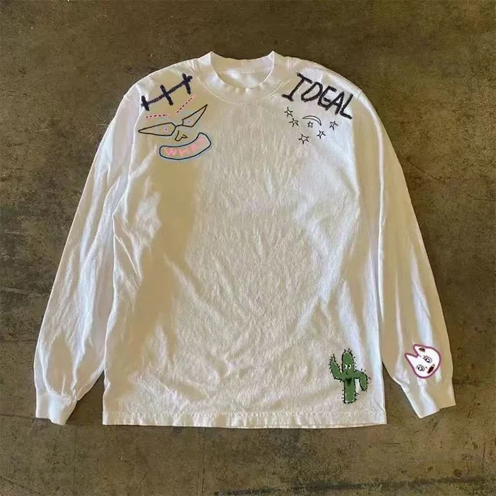 

Mengyue Beau Pure Cotton Long Sve T-irt ex Loose Meat Concealing Base irt Hong Kong Sle Trendy Brand Heavyweight