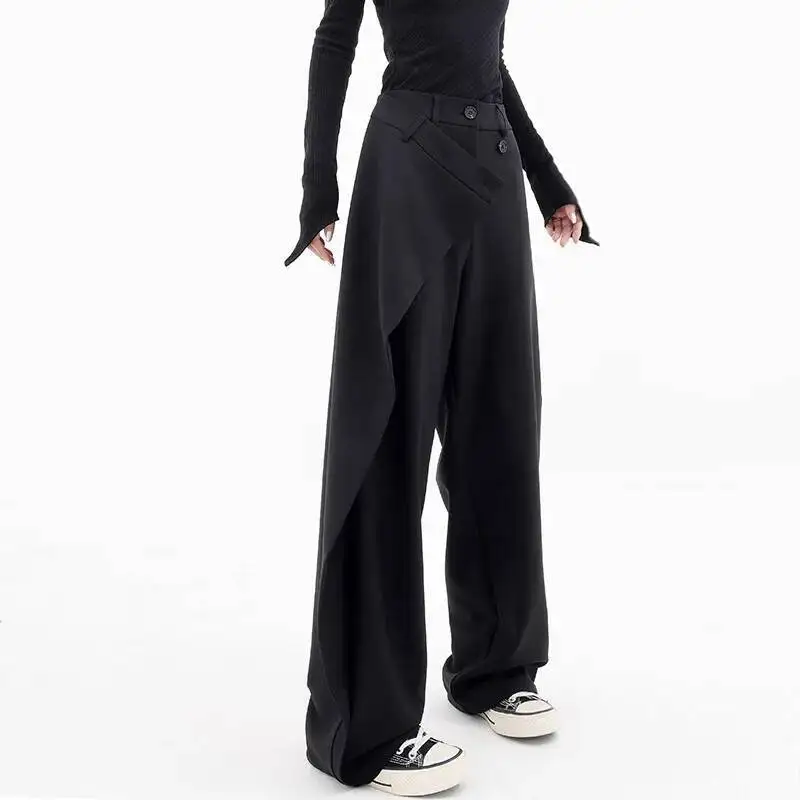 

Pants Women's Fashion Irregular Patchwork Suit Pants Spring Autumn Design Style High Street Casual Straight Leg Trousers