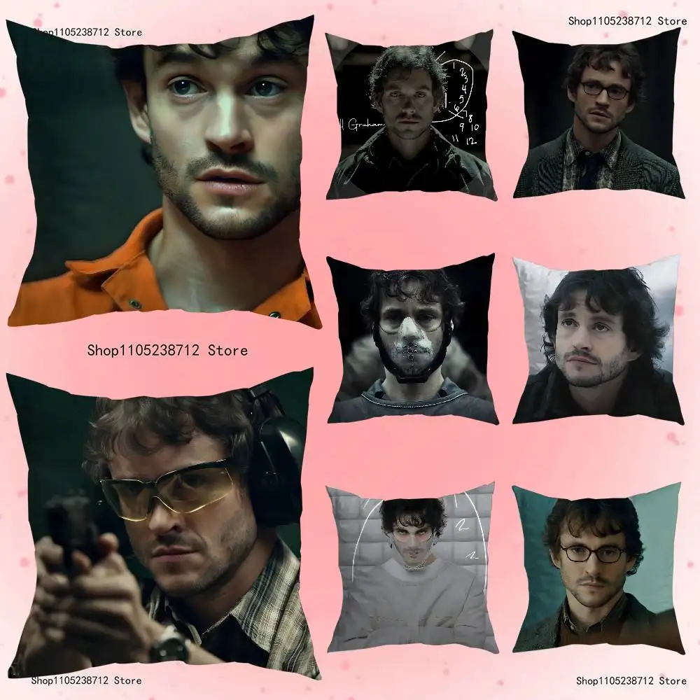 

H-Hugh D-Dancy Will G-raham Anime Pillow Case Anti-dustmite Pillowcase Invisible zipper silky short plush Sofa cushion cover