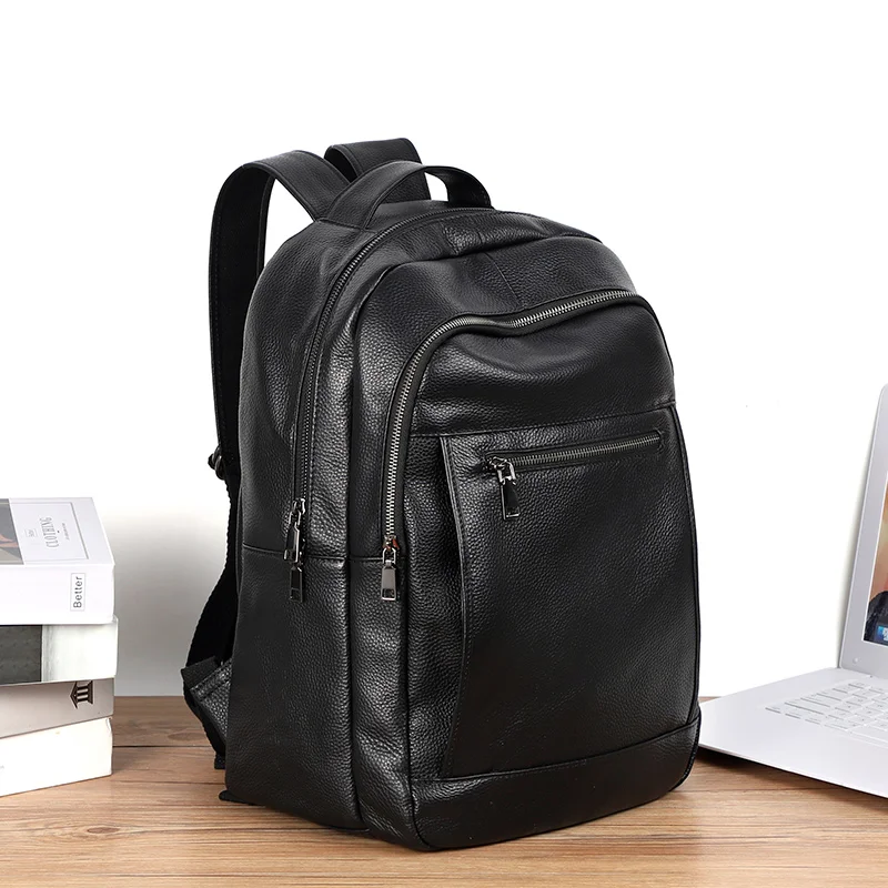 Multiple Compartment Male Backpacks Genuine Lether Laptop Backpack Men Travel Bagpack leather Waterproof Backpack Men Schoolbag