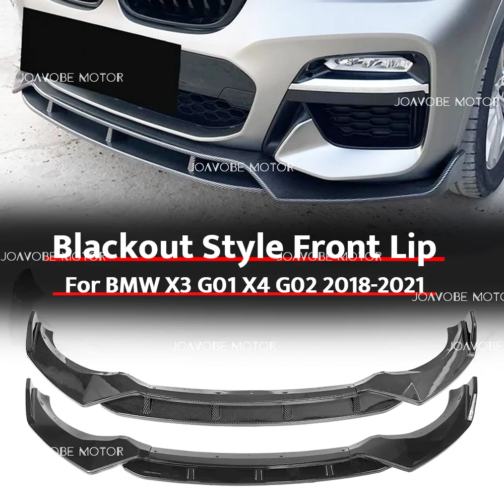 

Glossy Carbon Fiber Glossy Black 3-Piece Blackout Style Front Bumper Lip Spoiler For BMW X3 G01 X4 G02 2018-2021