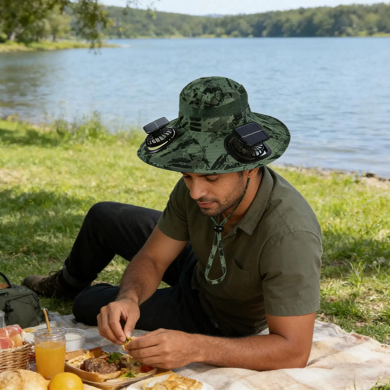 

Шляпа с вентилятором для мужчин, головной убор для езды на велосипеде на открытом воздухе, дышащая солнцезащитная шляпа для лета, для садоводов, рыбаков, для кемпинга, пляжа, гольфа, путешественников