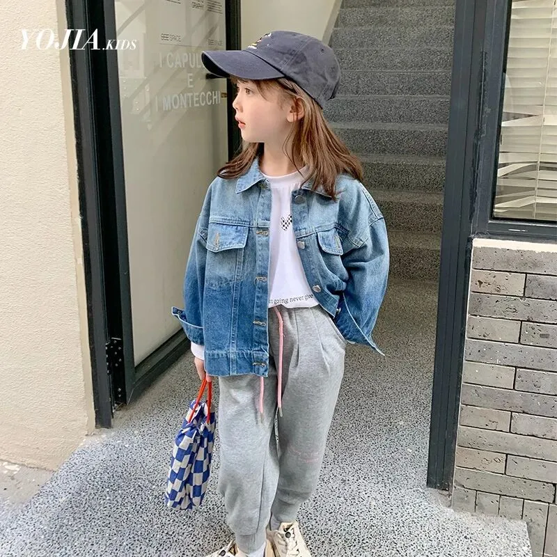 

Baby girl denim jacket Spring and Autumn kids jeans children's Korean gradient coat