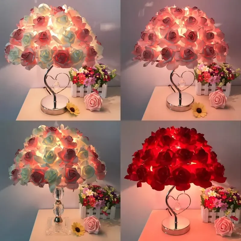 Modern Rose Table Lamp Luxury LED Night Light for Living Room Bedroom Bedside Home Decoration Wedding Party Ambient Lighting