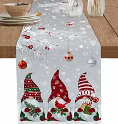 Christmas Pink Gnomes Linen Table Runner Winter Xmas Snowflake Dresser Scarf Kitchen Dining Table Decor Navidad Decorations 2025