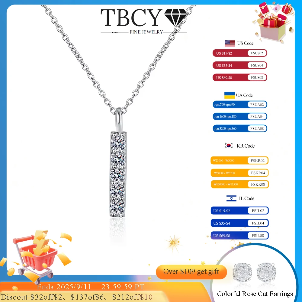 

TBCYD 0.5CT Moissanite Necklace For Women 925 Sterling Silver Four Claw Long Bar Pendant Diamond Neck Chain Luxury Jewelry Gift