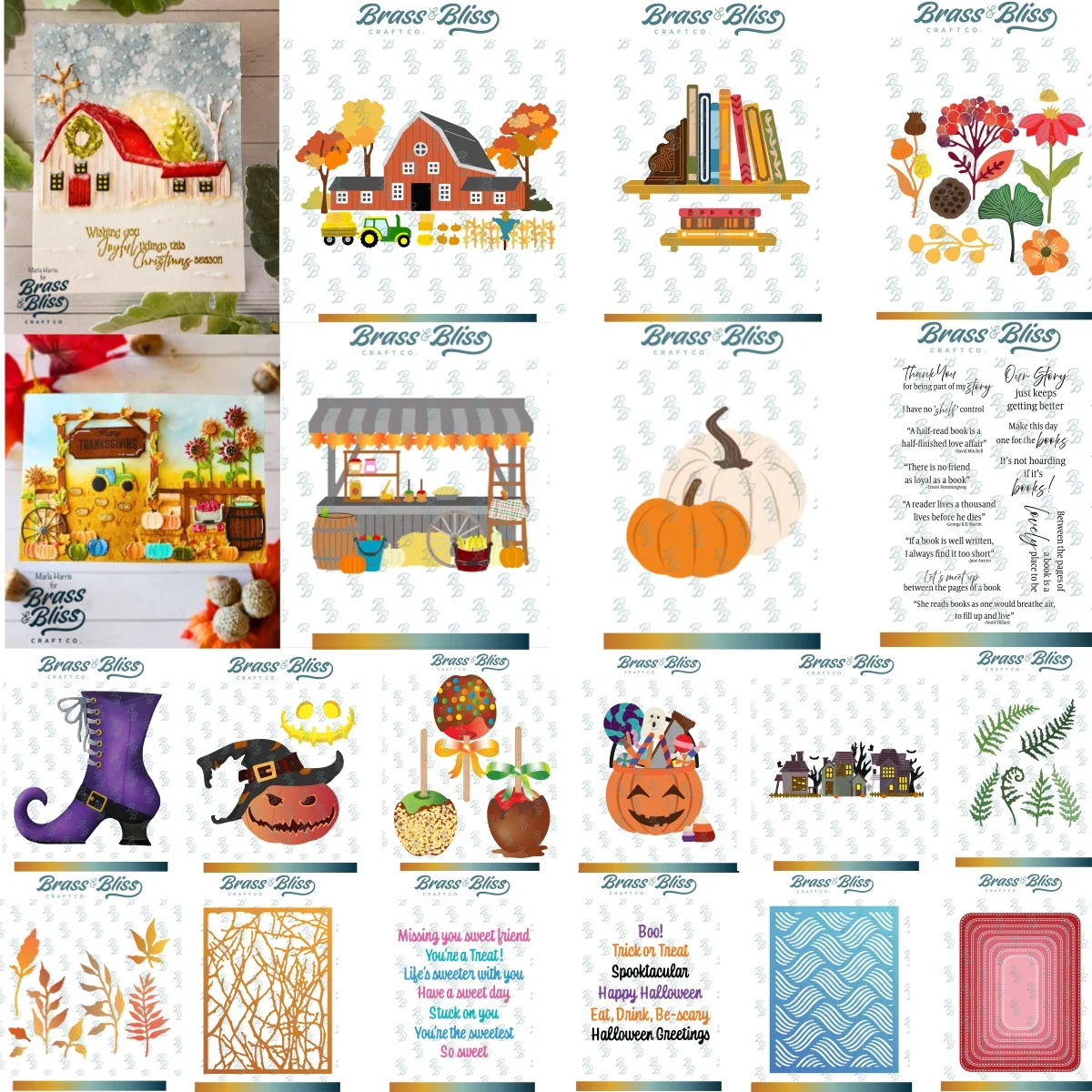 

Florals Farm Scape Bookshelf Pumpkins Metal Cutting Dies Clear Stamps for DIY Making Card Scrapbook Embossed Paper Album Craft