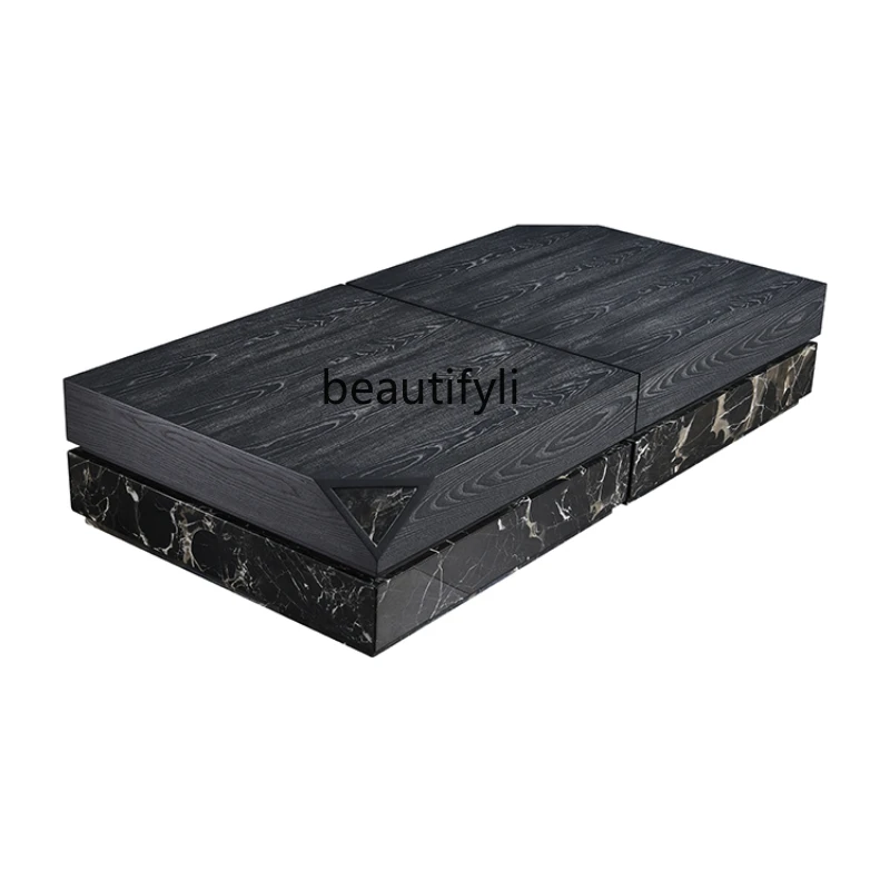 

Chinese Style Natural Marble Black Rose Modern Living Room Square Rectangle Wood Grain Tea Table