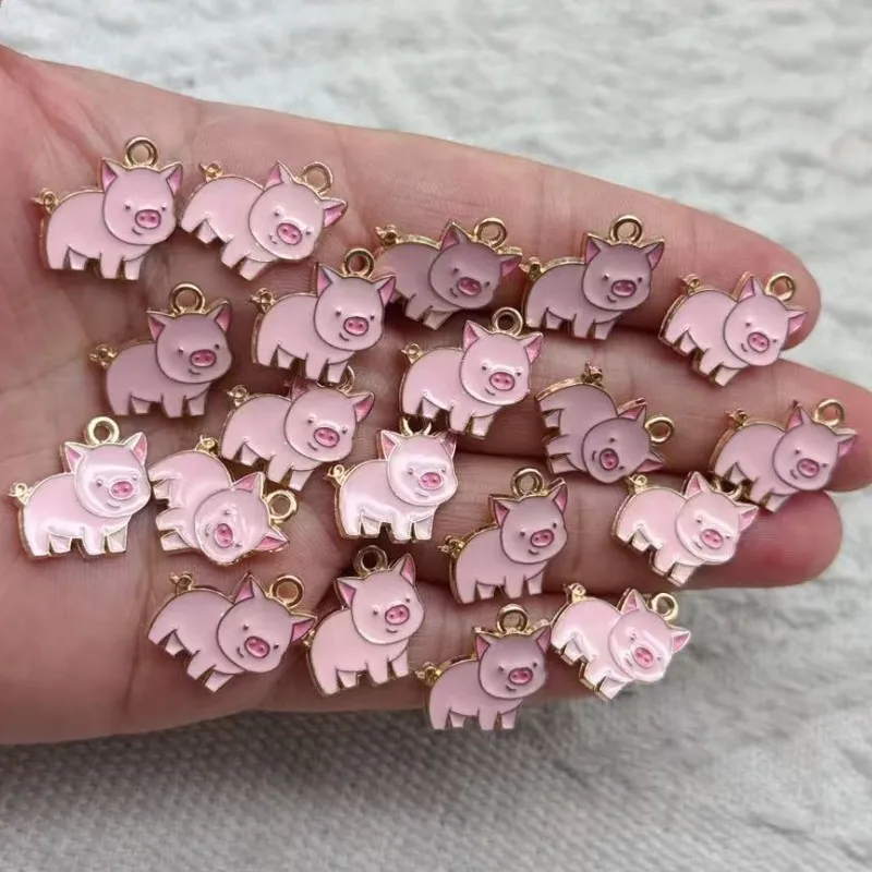 20Pcs Cartoon Enamel Pig Pendants Alloy Animals Charms for DIY Jewelry Making Cute Earring Bracelet Accessories Supplies