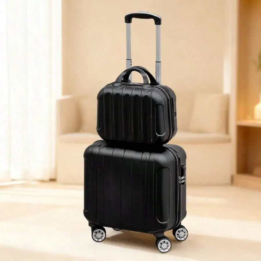 18-inch two-piece trendy luggage set with vertical stripes, simple travel suitcase, portable, paired with a matching color handbag