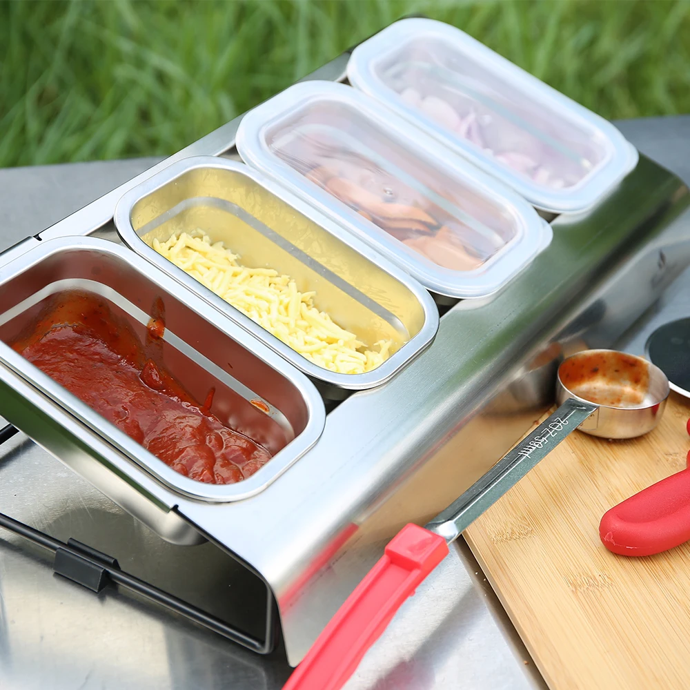 Stainless Steel Pizza Ingredients Container Pizza Topping Station with PP lid For Fridge Storage Pizza Topping Spice Storage Box