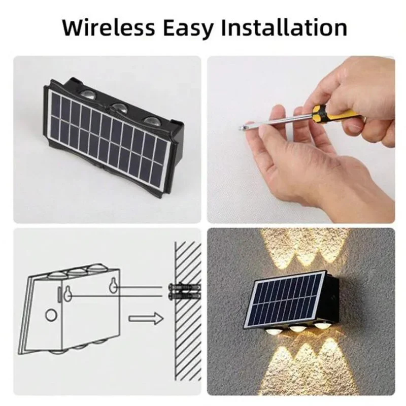 Solar Wall Lamp Outdoor LED Solar Light Waterproof 4/6/8LED Solar Powered Garden Decoration Lights for Balcony Porch Fence