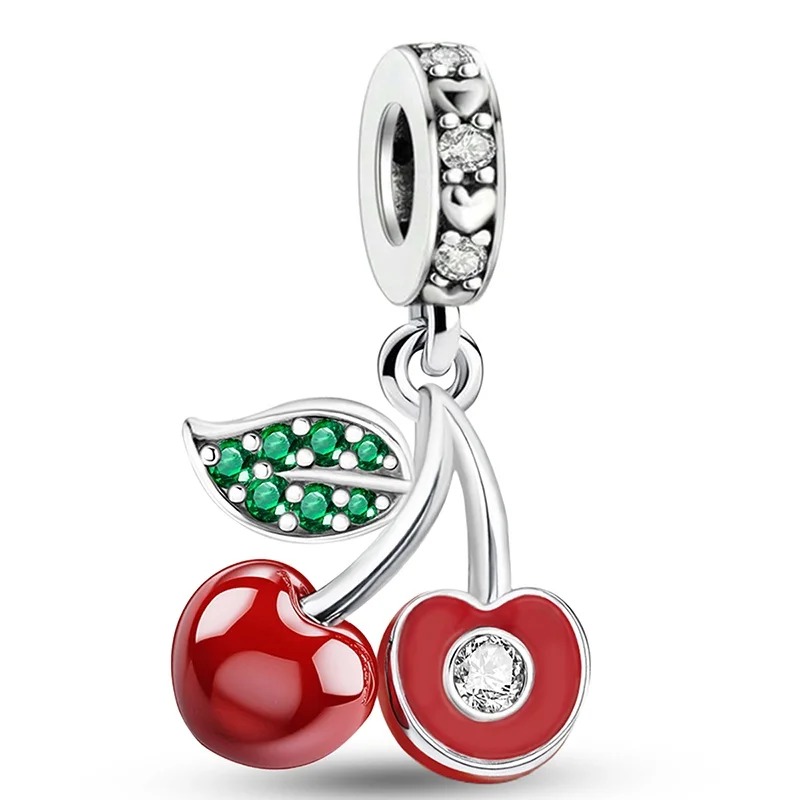 925 Silver Color Cherry Watermelon Strawberry Fruit Series Diy Charms Beads Fit Bracelet Making Gift Of High Quality Jewelry
