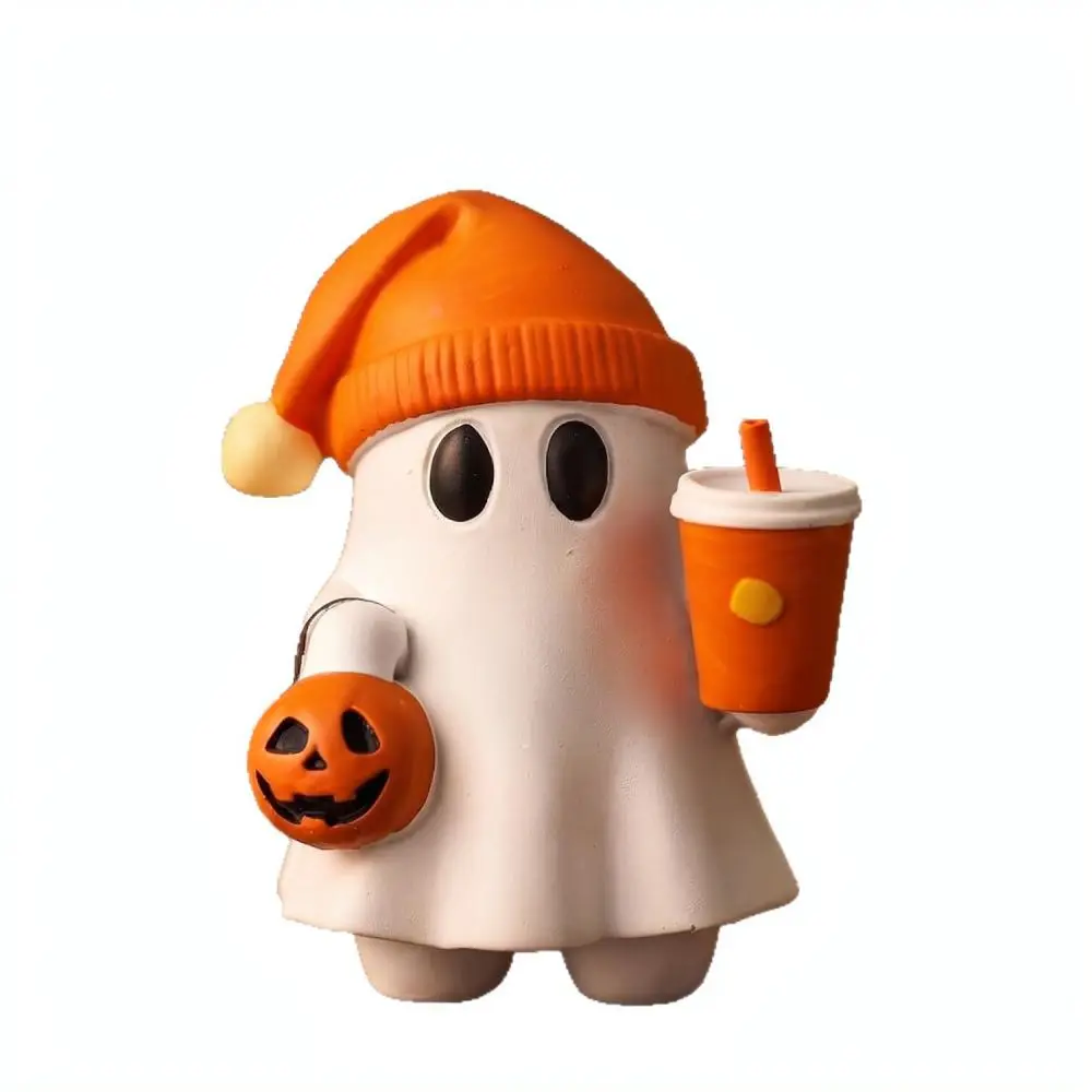 Cute Ghost Reading Book Lamp Resin Night Light Creative Desktop Ornament Halloween Decor Home Bedroom Bedside Lighting