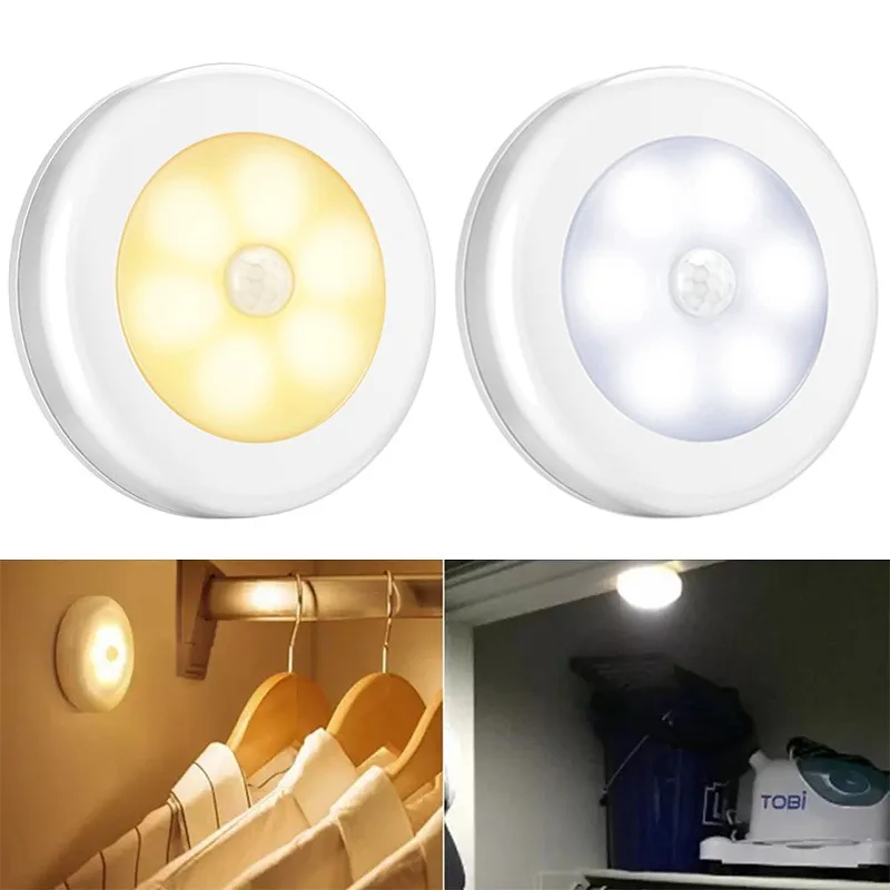 

1/2/4/8PCS 6LED Body Sensor Night Light, Staircase, Corridor, Cabinet Lighting, Wall Light, Circular Compact Indoor Lighting