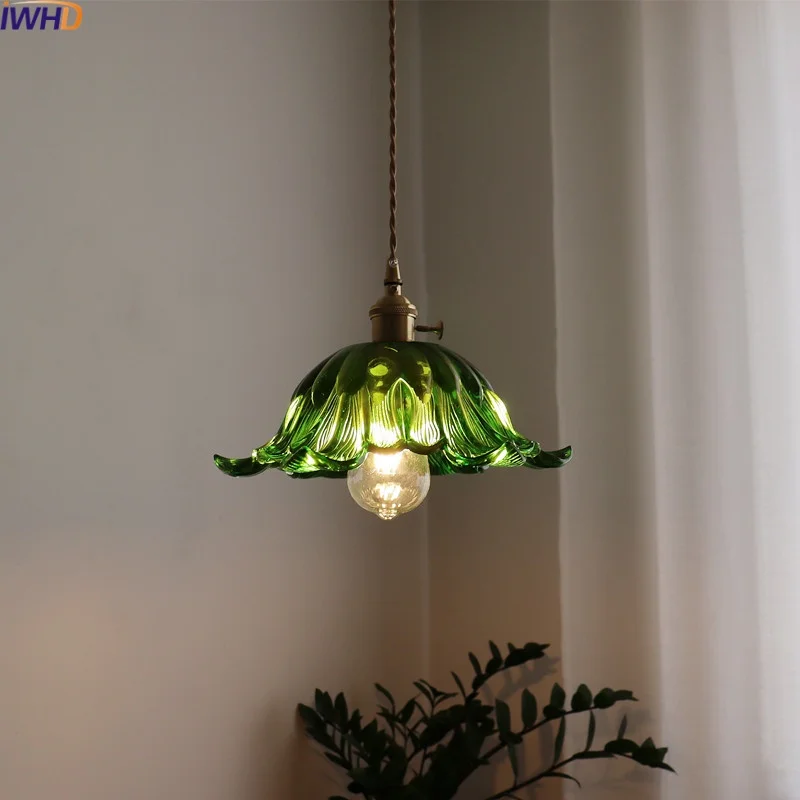 

IWHD 4w Bulb LED Pendant Light Fixtures For Bedroom Dining Room Kitchen Green Glass Nordic Hanging Lamp Lampu Gantung