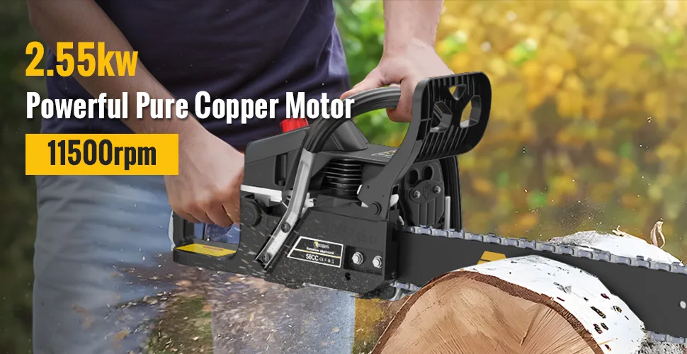 CONENTOOL 58CC Oil Chainsaw 18 Inch Woods Cutting Machine Power Tools Cordless 2-Stroke Petrol Engine 550ml Garden Logging Tools