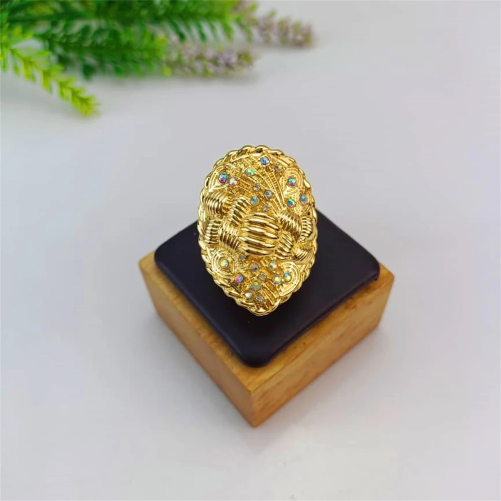 EMMA خاتم الخطوبة الفاخر خمر مجوهرات نسائية سحر الذهب اللون خواتم الزفاف الكبيرة للنساء FHK15550