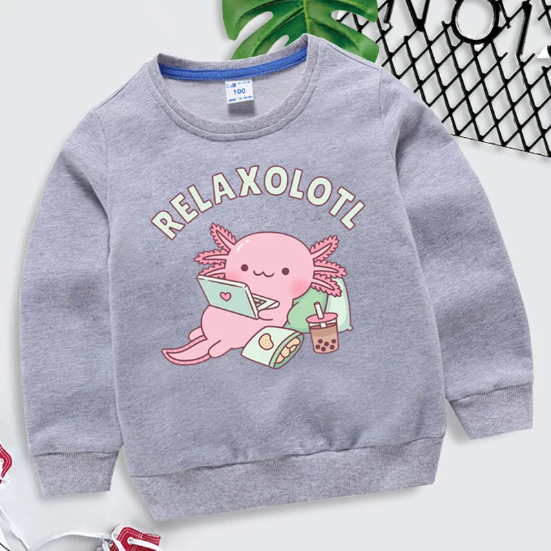 New Kids Axolotl Hoodie Cartoon Children\'s Clothing Hoodies Relaxolotl Axolotl Print Boys Girl Long Sleeve Pullover Sweatshirt