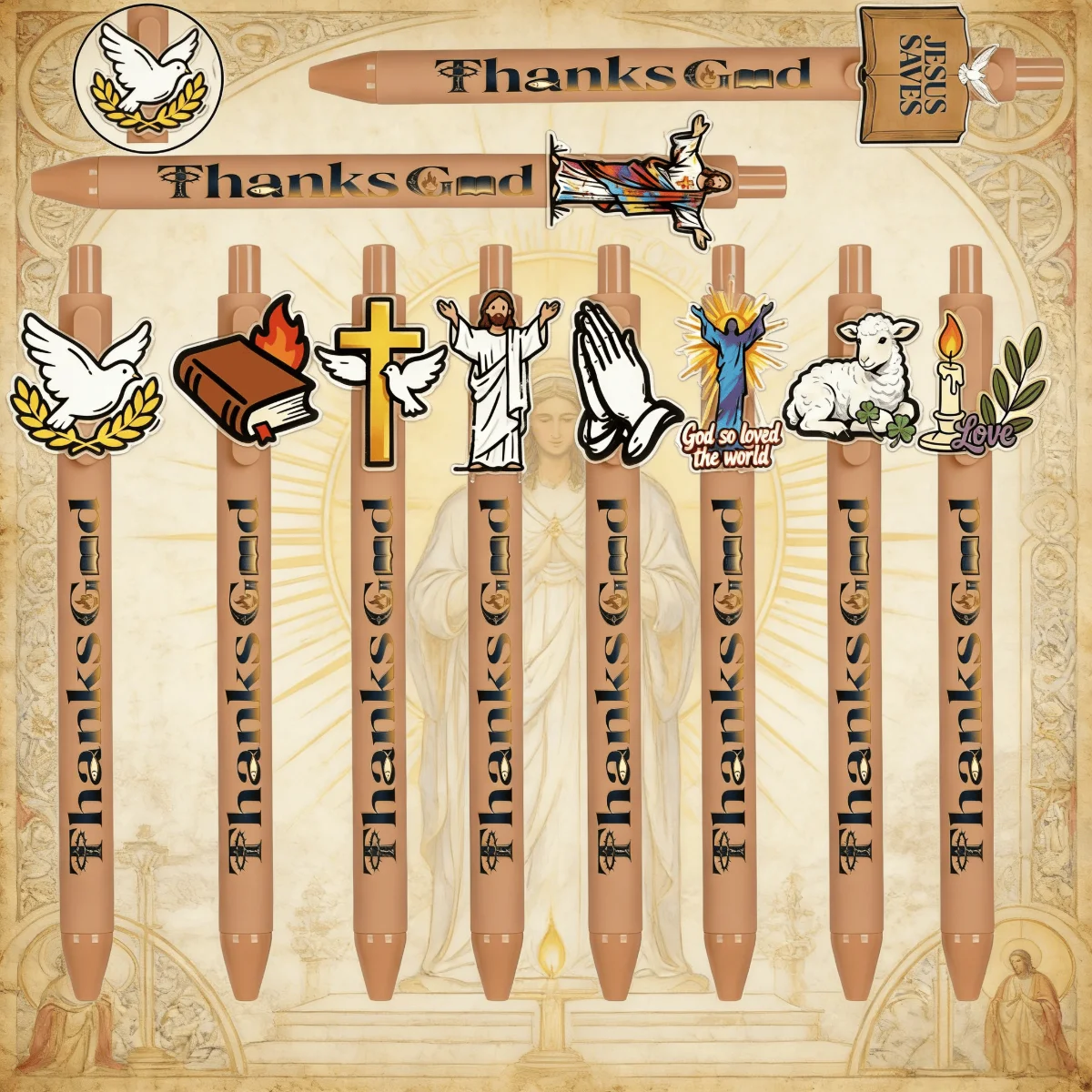 18/20PCS Christian themed acrylic ballpoint pen faith series printed ballpoint pen suitable for use in student offices