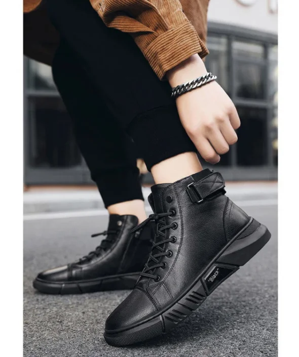 Martini Black Leather Boots Mens Fashion Causal Shoes Black Casual Male Shoe Sneaker Man Loafers Spring Winter Boots Men Leather