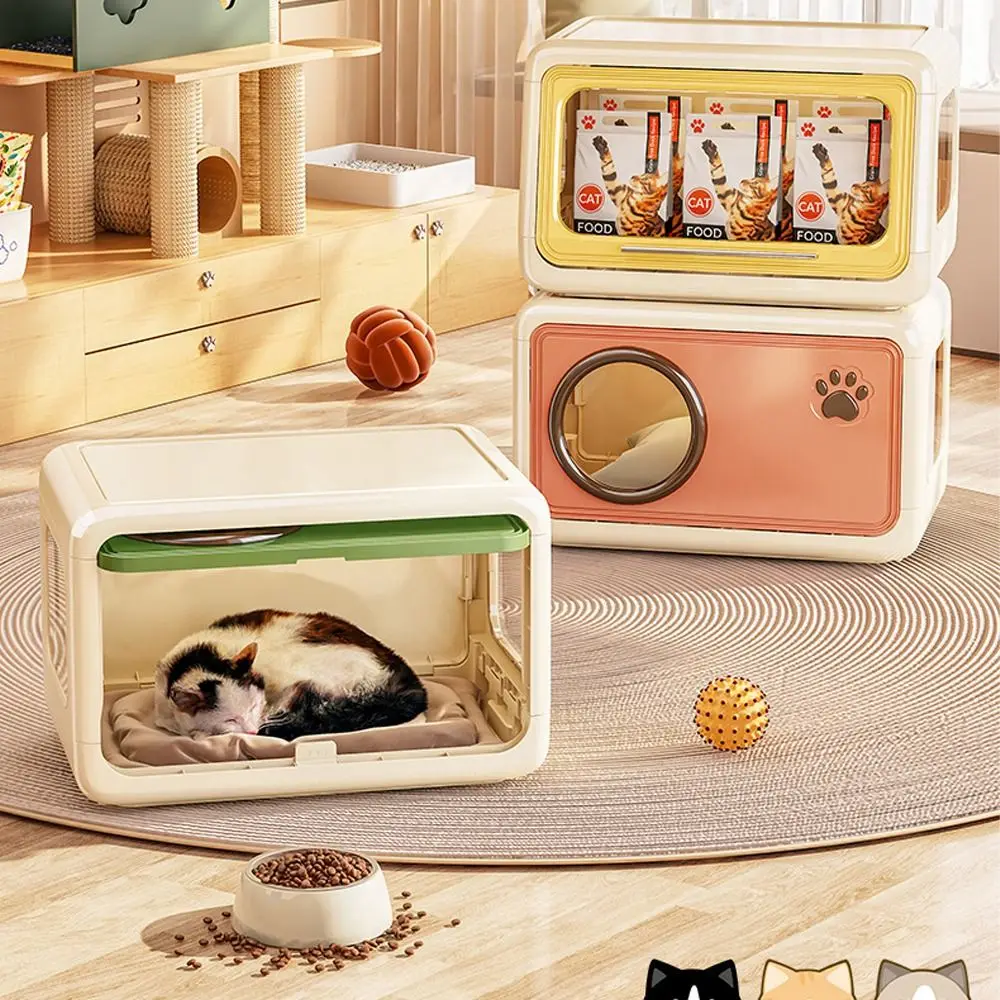 Cage pratique Double couche pour animaux de compagnie, abri en plastique détachable pour chat, pliable, ventilé, Semi-fermé, lit pour chat, usage intérieur à la maison