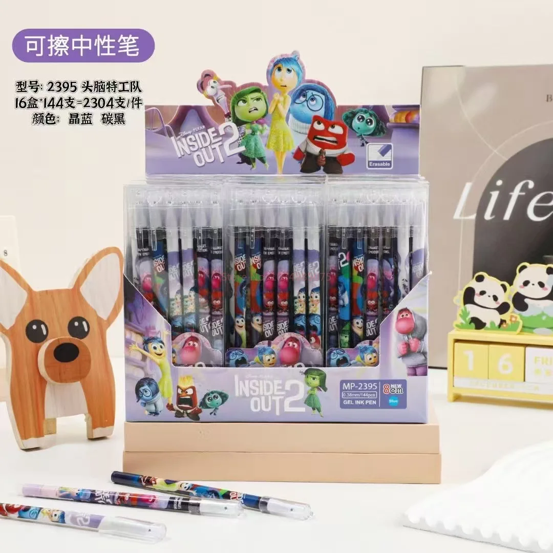 12/144pcs Disney Cartoon Inside Out 2 Doll Gel Pen Anime 0.5 Erasable Blue Sign Pen Student Supplies Stationery Wholesale Gifts