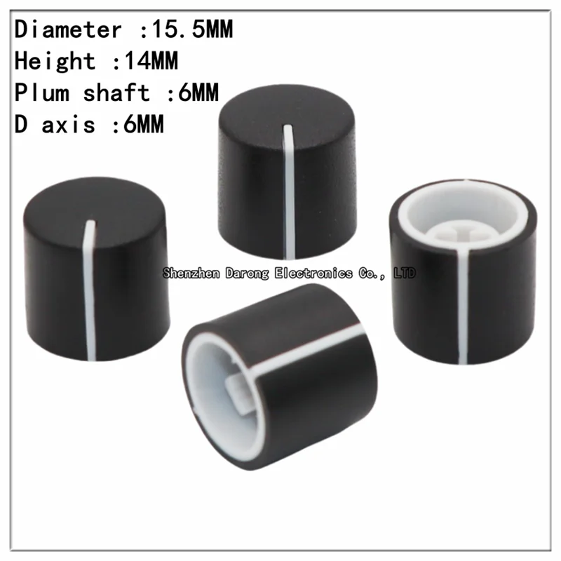 15.5 × 14 Zwart-Wit Plastic Knopdop Potentiometer Verstellende Dop Eindversterker Volumeknop Dop Elektronisch Instrument Switc