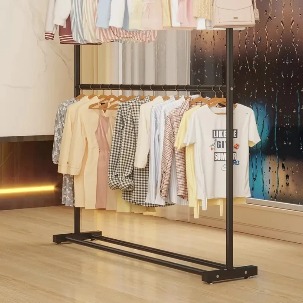 Double Simple Rod Clothes Coat RackDouble Hanging Storage Shelves Simple Wheeled Floor-Stand Coat Shelf Storage Rack with Wheels image 5