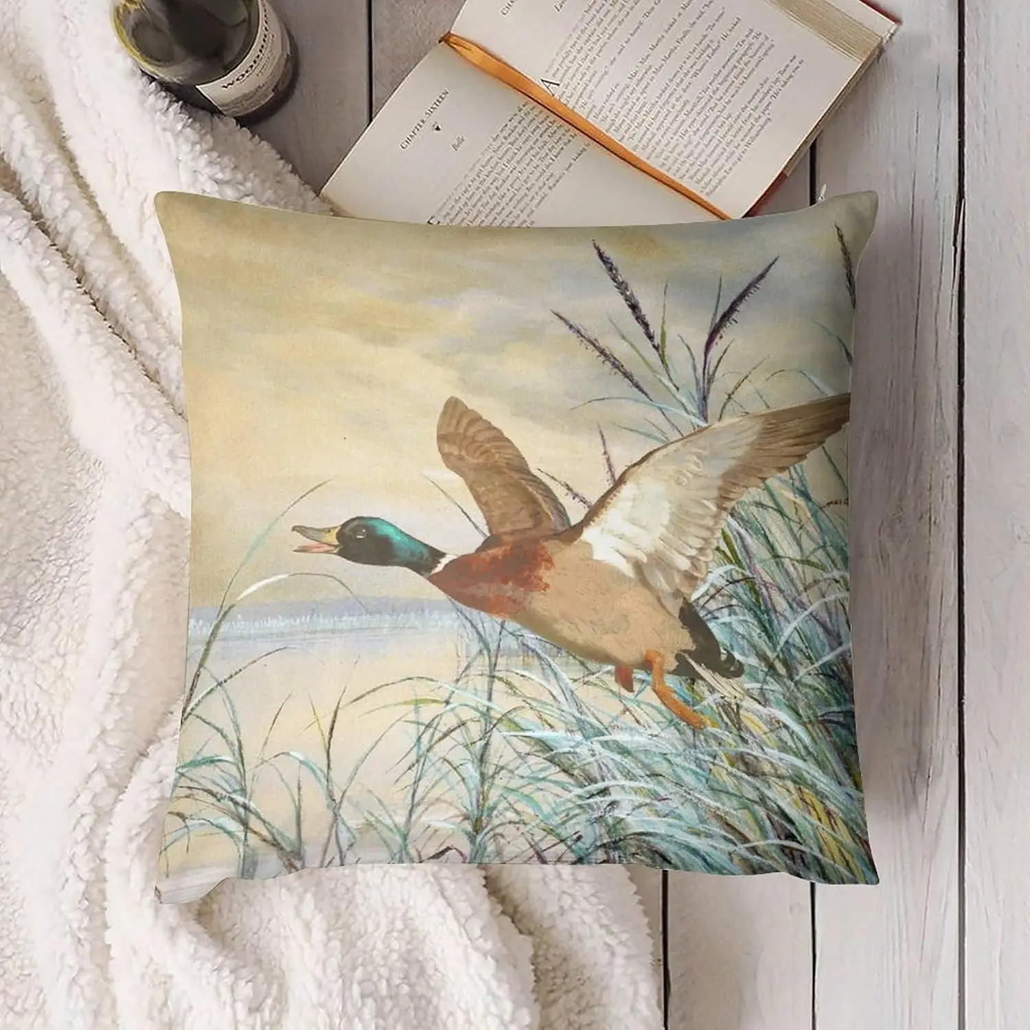 Large 18x18 Inch Nature Bird Painting Throw Pillow Cover Watercolor Wildlife Wetland Coastal Art Decor Cushion Case